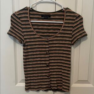 American Eagle Green and Yellow Striped Shirt with Buttons